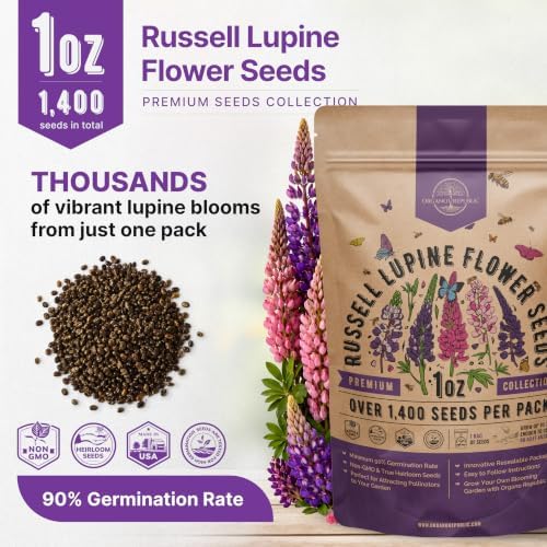 Russell Lupine Seeds 1oz Over 1,400 Non-GMO Heirloom Lupine Seeds for Planting, Prennial Flowers in Individual Packet, Planting Home Garden Indoor & Outdoor Gardening - Image 3