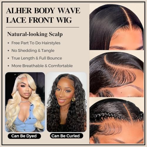 ALHER Small Cap Lace Front Wigs Human Hair Pre Plucked Body Wave, 13X4 HD Transparent Lace Frontal Wigs With Baby Hair 150% Density, Small Cap Size 21-21.5 Natural Black Wavy Wig for Black Women 16 IN - Image 3