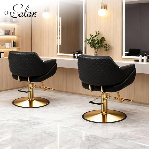 OmySalon Barber Chairs for Barbershop Black and Gold Styling Chair, Salon Chair for Hair Stylist Heavy Duty Hydraulic Pump, 360°Swivel with Footrest, Hairdressing Home Beauty Spa Braiding Equipment - Image 2