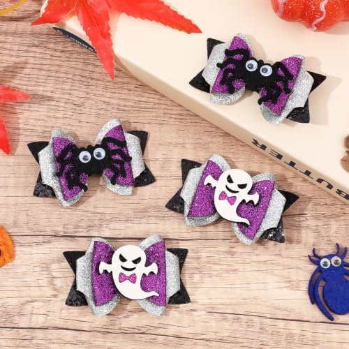 4Pcs Halloween Glitter Bow Hair Clips - Image 7