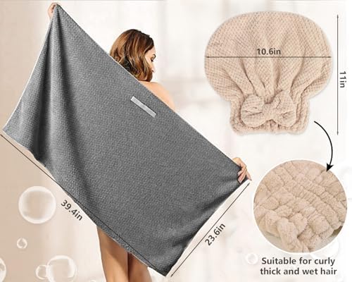 Hair Towel Wrap for Women 2 Pack, Anti-Frizz Microfiber Hair Plopping Towel Super Absorbent Quick Dry Turbans for Curly Wet Hair Grey Khaki - Image 7