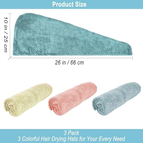 3 Pack Microfiber Hair Dring Towel Wrap for Women,Fast Drying Hair Turban, for All Hair Style Anti Frizz, Large Hair Towel with Button(Yellow Orange Blue) - Image 3
