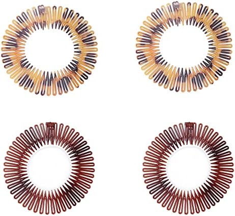 4 Pcs Circular Stretch Comb Plastic Circle Spring Headband (Round-leopard) by sowaka