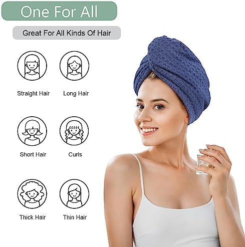 Dolwis Microfiber Hair Drying Towel: 2 Pcs Waffle Long Hair Turban Wrap - Image 2