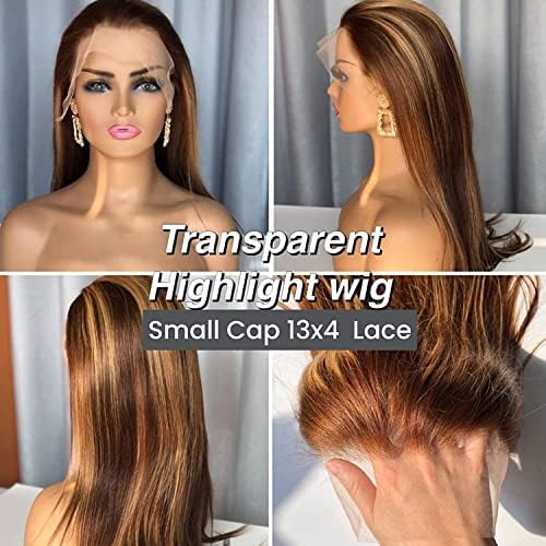 ALHER Small Cap Lace Front Wigs Human Hair 30 IN #4/27 Honey Blonde Highlight Straight 13X4 Lace Frontal Wig With Baby Hair 200% Density, Small Cap 21-21.5 Balayage Piano Colored Wig for Black Women - Image 4