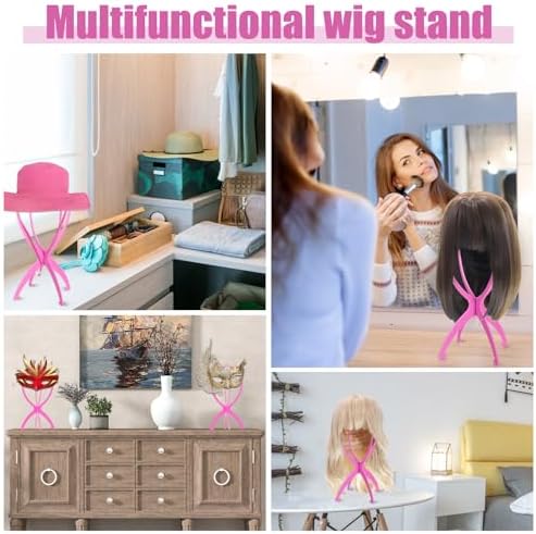 obeoby Pink Wig Stand, Portable Wig Holder For Travel, 13.8 Inch 2 Pack - Image 7
