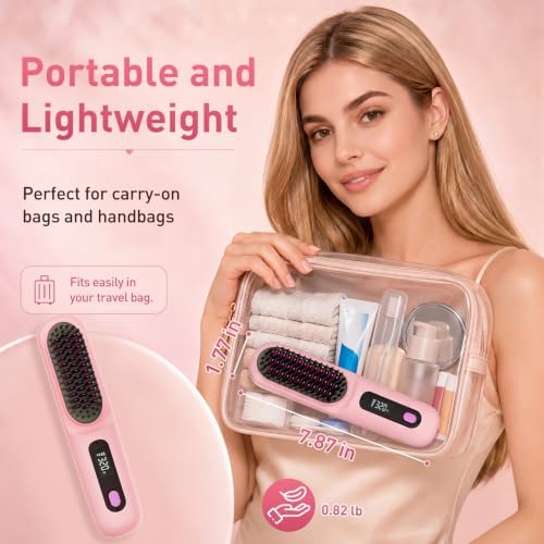 2026 Upgraded Cordless Straightening Brush, Go Brush Pro Hair Straightener Brush, MCH Fast Heating, 3 Temp Settings, 4000mAh Type-C Rechargeable Portable Travel Styling Tool (Cherry Blossom Pink) - Image 5