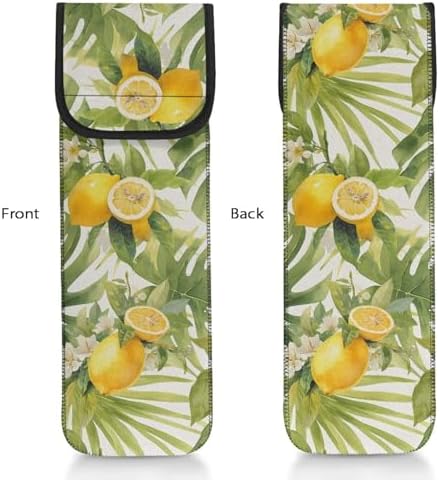Flat Iron Case Holder Silicone Heat Resistant Neoprene Curling Iron Straightener Holder Cover Bag and Silicone Travel Mat for Travel Daily Hair Tools Curling Lemon Leaf - Image 2