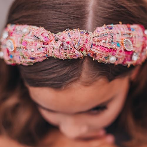 FROG SAC Knot Headband for Girls, Knotted Headbands for Toddler Kids, Rainbow Beaded Unicorn Hair Accessories (Pink Multicolor) - Image 3