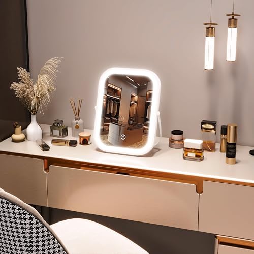 PRIMETEK Travel Makeup Mirror with Lights, Portable Small Beauty LED Vanity Mirror with Lights, 1200mAh Battery, Dimmable Touch Screen, Tabletop Folding Compact Mirror,Women Gift - Image 4