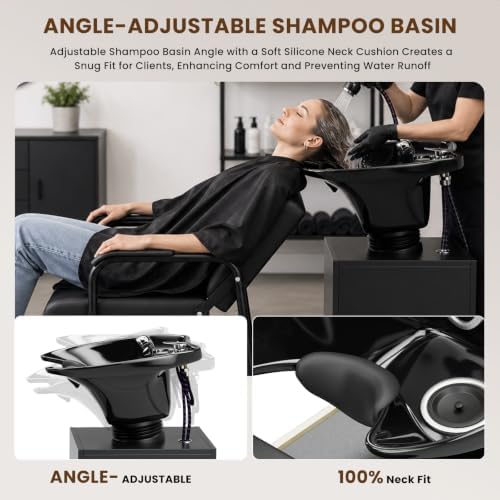 Shampoo Cabinet with Reclining Chair for Salon, Hair Washing Station - Image 5