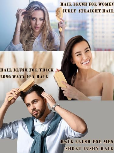 Bamboo Hair Brush for Men Women Detangling Thick Curly Hair, Natural Bamboo Bristles Wooden Paddle Hairbrush with Ergonomic handle for All Hair Types - Image 6