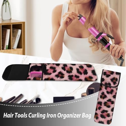 Curling Iron Travel Case Heat Resistant Neoprene Pouch for Curling Iron Flat Iron Hair Straightener Storage Bag Portable Hot Tools Bag Long-Term Use,Pink Leopard Print - Image 5