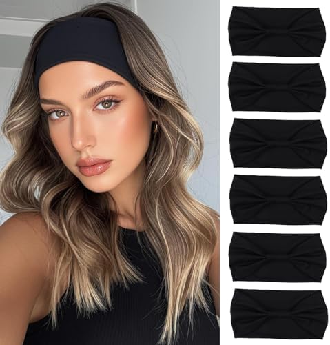 XTREND Hairbands, Wide Headbands For Women - Non Slip Fashion Stretch Headband, Boho Head Bands Women's Hair Thin Cloth Headbands Turban, Workout Hairband, Girls Headband, 6 Packs - Black by XTREND