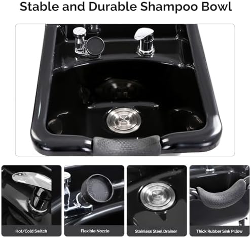 OmySalon Shampoo Bowl with Cabinet, Portable Salon Hair Washing Station with Adjustable Shelf, UPC Certified Faucet, Freestanding Backwash Sink for Barber, Beauty Salon, Spa, White - Image 4