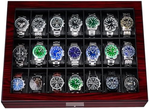 High End 21 Slot Watch Cases for Men, Piano Paint, Lockable Large Glass Lid by ANWBROAD