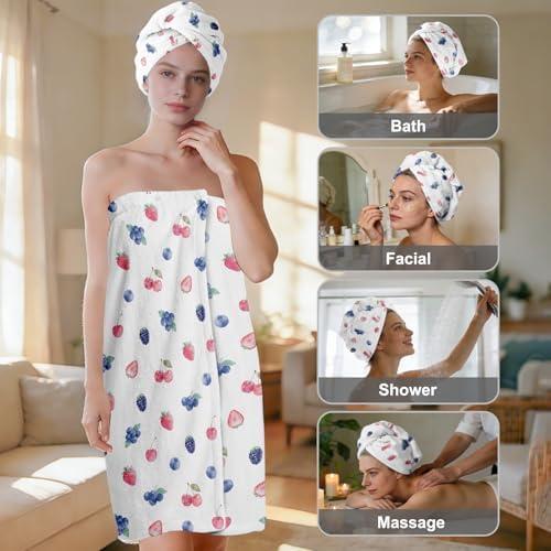 Absorbent Bath Towel Wrap Set (32 X 60 in), Berries Print Towel Wrap - Image 2