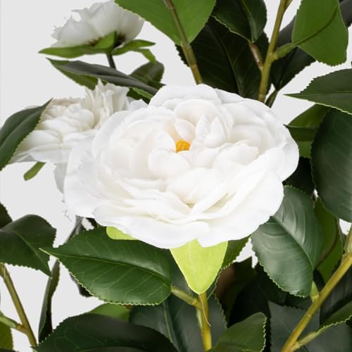 Romantic Season 2Pack Artificial Camellia Tree 3FT, White Faux Camellia Plant Fake Potted Camellia Flower Tree Plastic Camellia Tree for Modern Home Office Living Room Floor Décor Indoor - Image 2