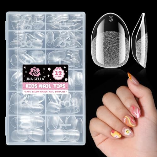 UNA GELLA Extra Short Almond Kids Nail Tips Soft Gel Press on Nails 216 Pcs by UNAGELLA