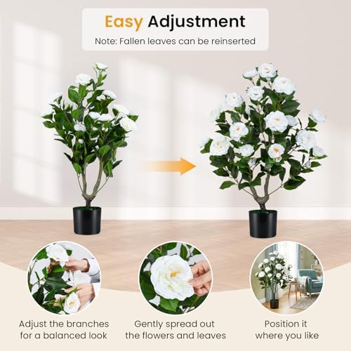 Goplus 35.5’’ Artificial Camellia Tree, Flower Plants Artificial Tree - Image 7