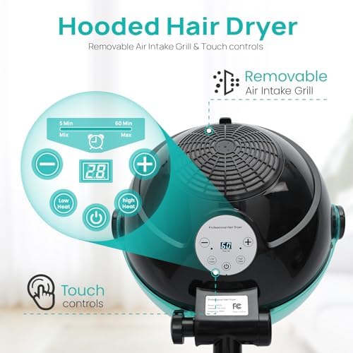 Hooded Hair Dryer with Time Setting,Touch Controls and 3 Temperature Modes - Image 2