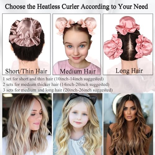 3 Sets Satin Heatless Curling Set Overnight Curls Blowout Rods Soft Hair Curlers to Sleep in Bun Bons Heatless Curls with Bonnet Cap No Heat Headband Silk Roller Wrapper Brown - Image 2