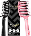URTHEONE Hair Brush,Detangling Hairbrush Boar Bristle Curved Vented Hair Brush for Women Men Kids Curly Thick Long Short Wet or Dry Hair, Faster Blow Drying(2Pack Pink) by URTHEONE