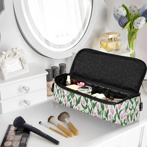Hair Tools Travel Bag with Heat Resistant Mat 2-in-1 Hot Tools Travel Bag Organizer Flat Curling Iron Travel Case for Straightener Small Tulips Pink - Image 7