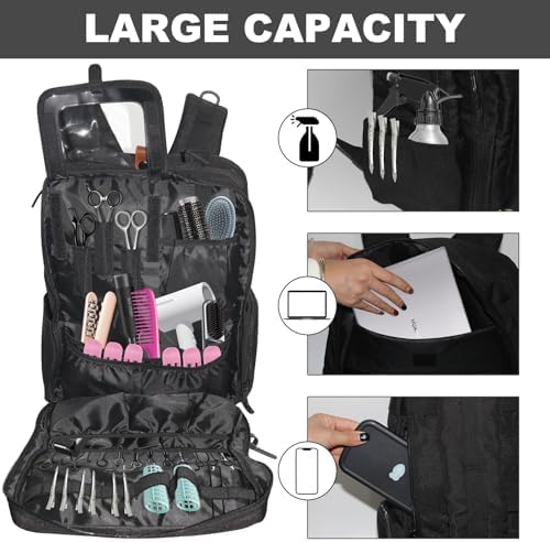 Barber Organizer Backpack for Clippers and Supplies, Water-Resistant Hairstylist Travel Bag with Adjustable Dividers, Cosmetology Bag with 3 Compartments, Fits 15-Inch Laptop - Image 5