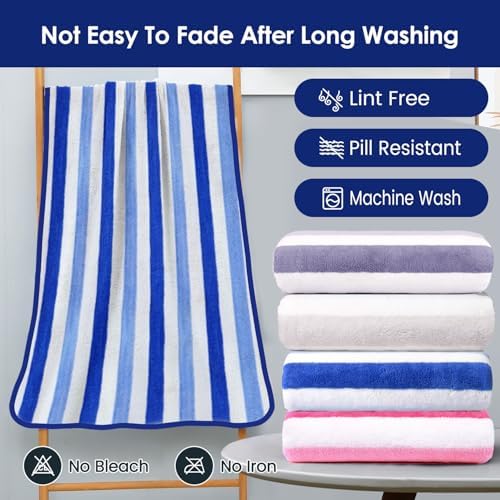 JML Bath Towels, Pack of 4, 30"x60", Large, Cabana Stripe Blue - Image 6