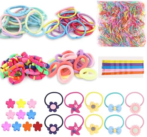 ANBALA Girls Hair Accessories Set Colorful Hair Ties for Women Girls, Elastic Ponytail Holders Rubber Band Flower Hair Clips Hair Pins Hair Accessories Kit (1110PCS) by ANBALA