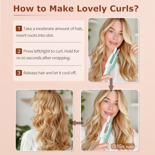 Auto Hair Curler, Automatic Curling Iron with 4 Temperature & 3 Timer, Automatic Shut-Off, Anti-Scald, Anti-Tangle Rotating Curling Wand for Hair Styling, Blue - Image 7