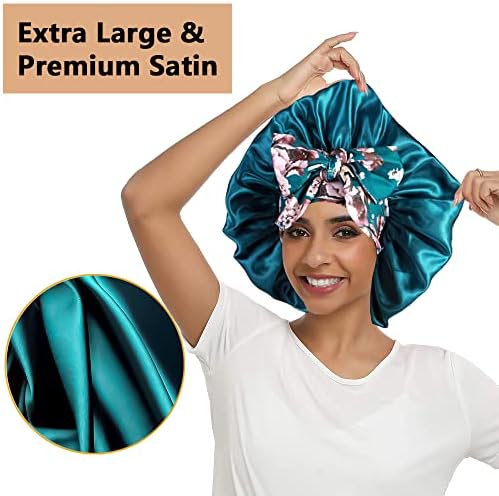 2pcs Large Silky Bonnets with tie Band Braid Bonnet, Satin Bonnet for Sleeping Curly Hair, F - Image 2