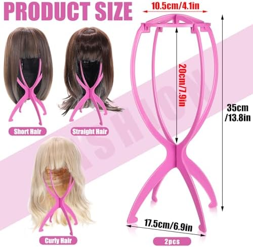 obeoby Pink Wig Stand, Portable Wig Holder For Travel, 13.8 Inch 2 Pack - Image 3