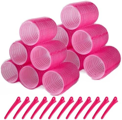 Hair Rollers, 12 Pack Self Grip Salon Hairdressing Curlers, DIY Curly Hairstyle, Large Rollers 1.57In Rose Red by BESSEEK