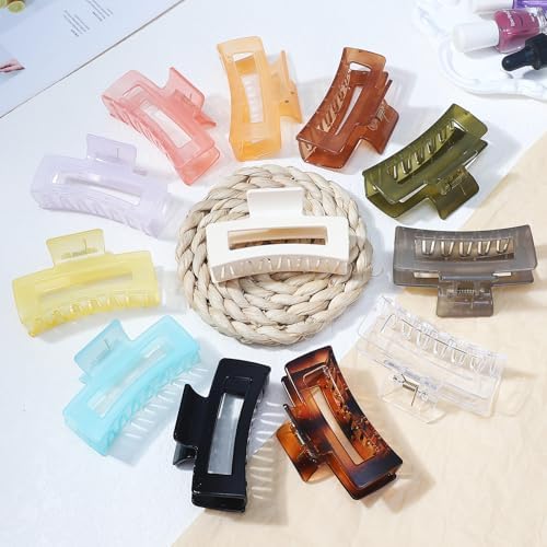 Sisiaipu 12 Pack Medium Square Claw Hair Clips, 3.5 x 2 x 1.1 inch, Shiny, 12 Colors, Hair Accessories for Women and Girls, Rectangular Rectangle Jaw Clips for Thick and Thin Hair Securing, 12 Pieces - Image 2