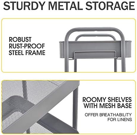 TOOLF 3 Tier Metal Rolling Cart, Utility Storage Cart with Wheels, Grey - Image 3