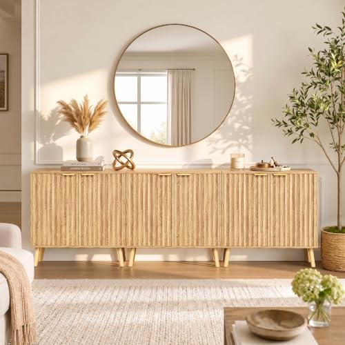 Vrullu Fluted Storage Cabinet, Free Standing Buffet, Wood Sideboard, Multifunctional Accent Storage for Living Room, Hallway, Entryway, Dining Room (3, Oak) - Image 3