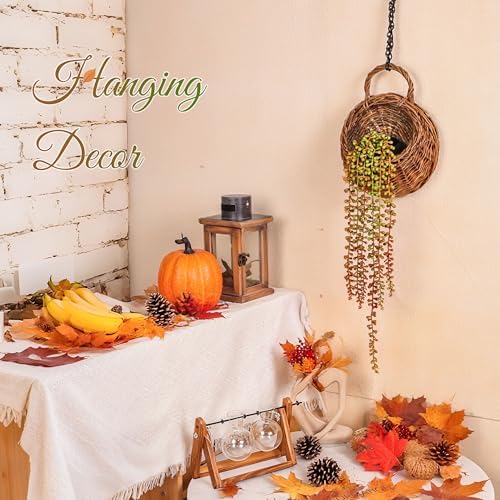 Der Rose 4 Pack Fake Fall Plants Hanging Orange Vines for Fall Wall Decor - Image 7