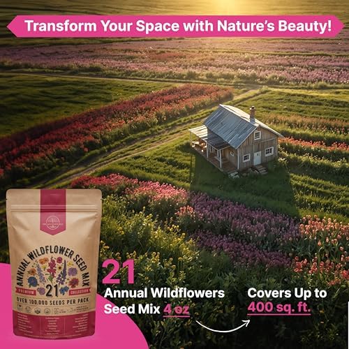 Organo Republic 21 Annual Wildflower Seeds Mix for Indoor & Outdoors. 100,000+ Non-GMO, Heirloom Wildflower Garden Seeds, 4oz Packet for Growing Wild Flowers to Attract Bees, Butterflies & Birds - Image 4