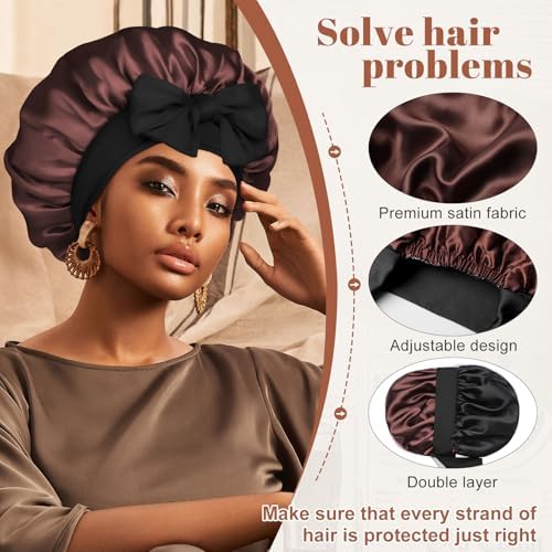 CHLINS Double Layer Satin Bonnet for Sleeping, Hair Bonnet for Curly Hair - Image 4