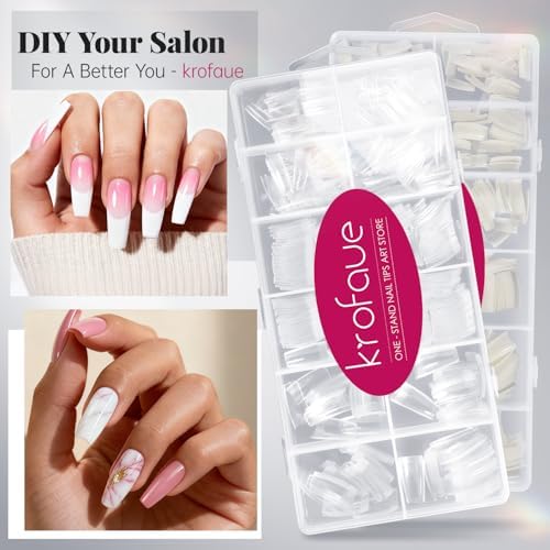 Krofaue 1008PCS French Nail Tips, Clear & Natural Flexible Gel, 12 Sizes - Image 6