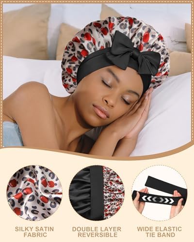 AWAYTR Double Layer Satin Bonnet for Women, Reversible Sleep Hair Wrap - Image 6