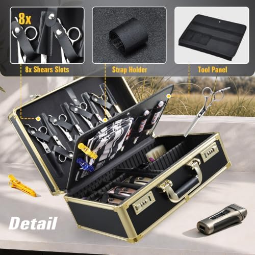 Barber Accessory Case Profesional Barbers Briefcase Tool Case (Gold) - Image 3