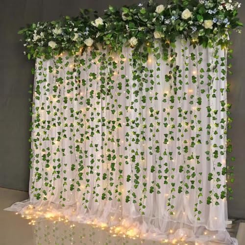 RECUTMS Fake Wall Curtain Ivy Vines with String Lights for Room Decor 196Ft - Image 6