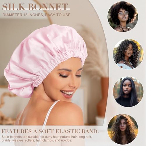 Edoneery Satin Bonnet for Sleeping Women, Double Layer Curly Hair Cap - Image 3