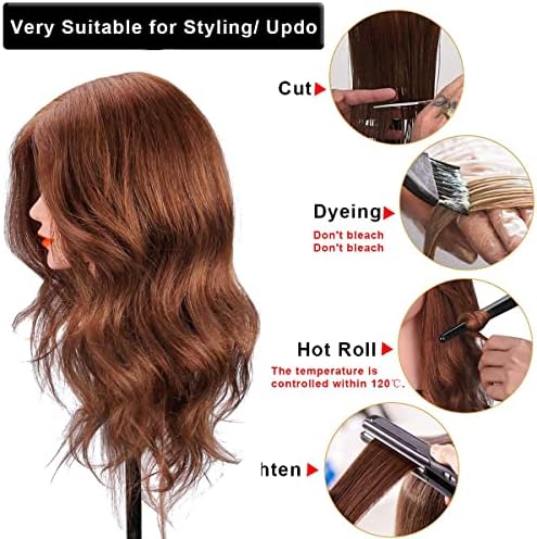 Mannequin Head with 100% Human Hair, SZCY LLC 18" Dark Brown Real Hair Cosmetology Mannequin Head Hair Styling Hairdressing Practice Training Doll Heads with Clamp Holder - Image 2