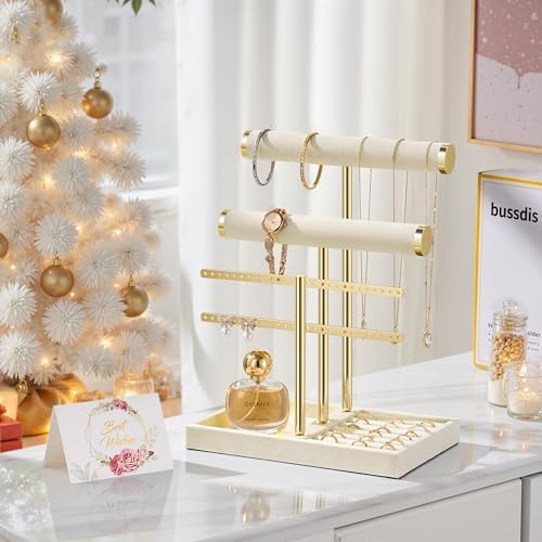 Jewelry Organizer Stand for Necklaces, Bracelets, Earrings, Rings, Beige - Image 6