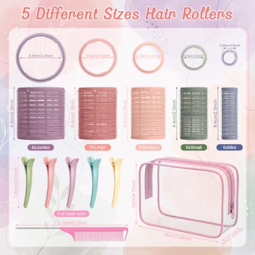 42 Pcs Hair Roller Women Blowout Look Long Hair, 5 Size, Morandi - Image 2