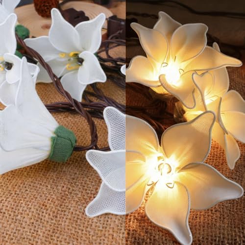 Flower String Lights Plug in, Decorative Christmas String Lights Indoor for Bedroom,10 White Lily Flower Lighted Garland, 8.5FT Connectable Fairy Hanging Lights Outdoor for Patio Garden Wedding Gifts - Image 5